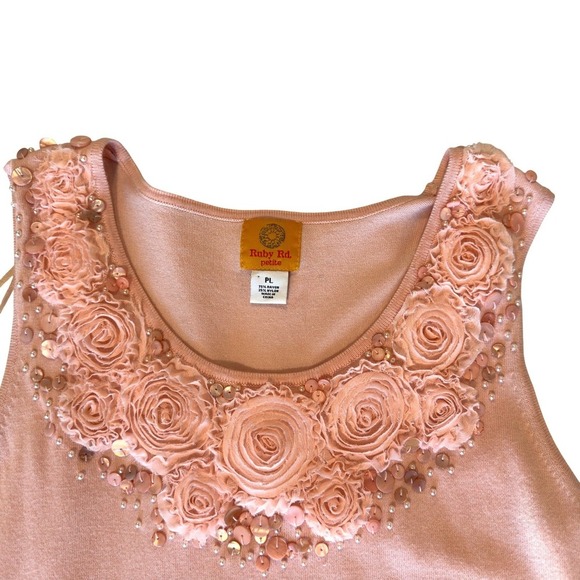 Rosette Pearl Embellished Sleeveless Tank Top Petite Large Blush Pink Coquette - Picture 4 of 10
